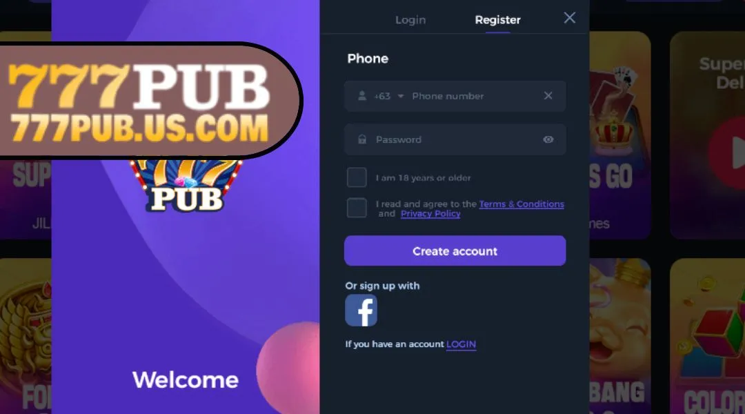 Create an account on the 777PUB homepage