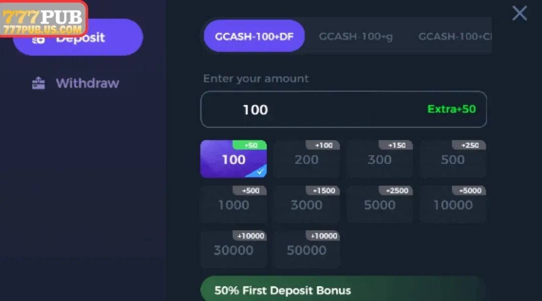 Join to receive the 777PUB cashback offer in just a few steps